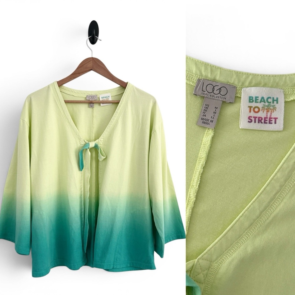 Logo Lori Goldstein Women Medium Green 100% Cotton Beach to Street Dye Top NWOT